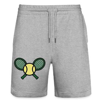 Tennis Racket Ball Retro Crest - Stanley/Stella Trainer Unisex Organic Jogging Shorts - heather grey - Front - Nik (191cm) & Marisol (170cm)