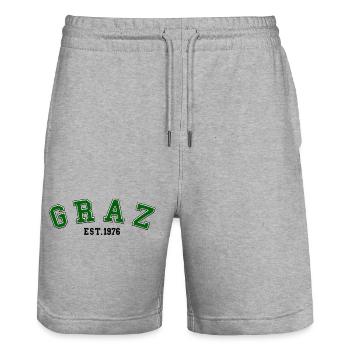 Graz gegründet 1976 - Stanley/Stella Unisex Bio Joggingshorts Trainer  - Grau meliert - Vorne - Nik (191cm) & Marisol (170cm)