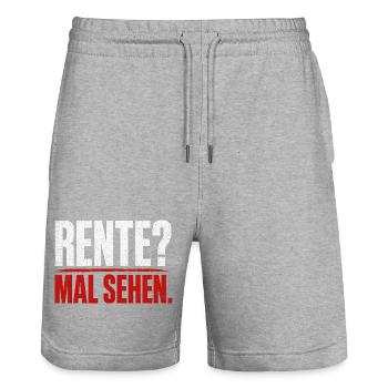 Rente? Mal Sehen – Kontrast-Typo - Stanley/Stella Unisex Bio Joggingshorts Trainer  - Grau meliert - Vorne - Nik (191cm) & Marisol (170cm)