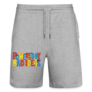 Powered-by-bad-ideas - Stanley/Stella Trainer Unisex Organic Jogging Shorts - heather grey - Front - Nik (191cm) & Marisol (170cm)