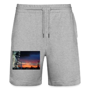 Paris am Sonnenuntergang Riesenrad - Stanley/Stella Unisex Bio Joggingshorts Trainer  - Grau meliert - Vorne - Nik (191cm) & Marisol (170cm)