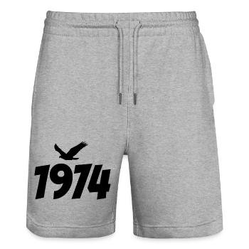 Graphique Eagle vintage 1974 - Short de jogging bio TRAINER Stanley/Stella unisexe - gris chiné - Devant - Nik (191cm) & Marisol (170cm)