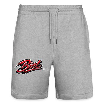 Biel Schriftzug - Stanley/Stella Unisex Bio Joggingshorts Trainer  - Grau meliert - Vorne - Nik (191cm) & Marisol (170cm)