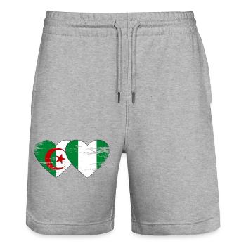 Algerien Nigeria Flagge Herz used - Stanley/Stella Unisex Bio Joggingshorts Trainer  - Grau meliert - Vorne - Nik (191cm) & Marisol (170cm)