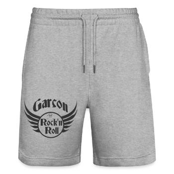 Boy Rock and Roll Skull Wings - Stanley/Stella Trainer Unisex Organic Jogging Shorts - heather grey - Front - Nik (191cm) & Marisol (170cm)