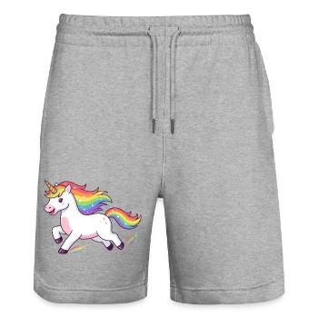 Regenbogen-Einhorn-Burst - Stanley/Stella Unisex Bio Joggingshorts Trainer  - Grau meliert - Vorne - Nik (191cm) & Marisol (170cm)