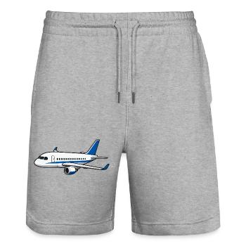 Dessin animé Avion Bleu Blanc - Short de jogging bio TRAINER Stanley/Stella unisexe - gris chiné - Devant - Nik (191cm) & Marisol (170cm)