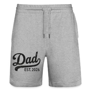 Dad Est. 2026 Retro Script - Stanley/Stella Unisex Bio Joggingshorts Trainer  - Grau meliert - Vorne - Nik (191cm) & Marisol (170cm)