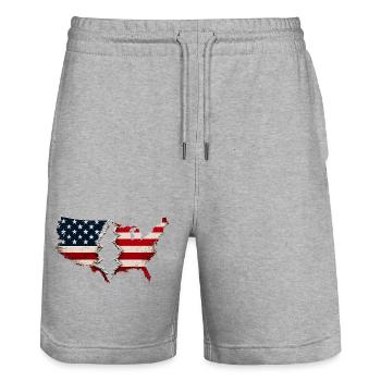 Broken Heart USA Flag - Stanley/Stella Trainer Unisex Organic Jogging Shorts - heather grey - Front - Nik (191cm) & Marisol (170cm)