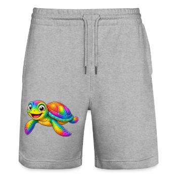 Colorful turtle cartoon funny animal - Stanley/Stella Trainer Unisex Organic Jogging Shorts - heather grey - Front - Nik (191cm) & Marisol (170cm)