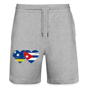 Curacao Kuba Flagge Herz used - Stanley/Stella Unisex Bio Joggingshorts Trainer  - Grau meliert - Vorne - Nik (191cm) & Marisol (170cm)
