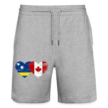 Curacao_Kanada_Flagge_Herz_used - Stanley/Stella Trainer Unisex Organic Jogging Shorts - heather grey - Front - Nik (191cm) & Marisol (170cm)