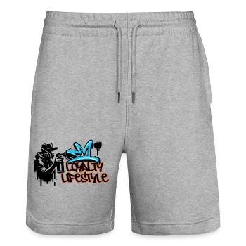 Mode de vie de fidélité - Streetwear urbain graffiti - Short de jogging bio TRAINER Stanley/Stella unisexe - gris chiné - Devant - Nik (191cm) & Marisol (170cm)