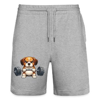 Great Dane Dumbbell Hero - Stanley/Stella Trainer Unisex Organic Jogging Shorts - heather grey - Front - Nik (191cm) & Marisol (170cm)