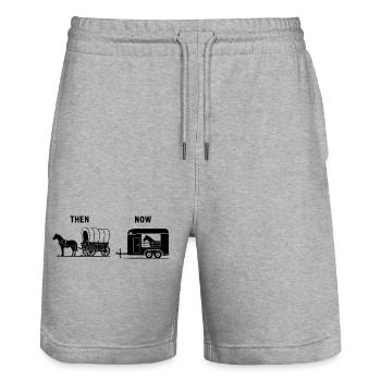 Lustiges Pferd Kutsche Meme Reiten Bauernhof - Stanley/Stella Unisex Bio Joggingshorts Trainer  - Grau meliert - Vorne - Nik (191cm) & Marisol (170cm)