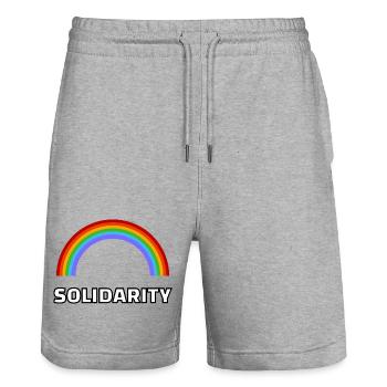 Pride Solidarity Rainbow Gay Ally - Stanley/Stella Trainer Unisex Organic Jogging Shorts - heather grey - Front - Nik (191cm) & Marisol (170cm)