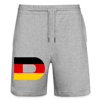 D- Deutschland Flagge Stil - Stanley/Stella Unisex Bio Joggingshorts Trainer  - Grau meliert - Vorne - Nik (191cm) & Marisol (170cm)