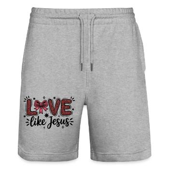 Amour comme Jésus Cœur Révérence des Écritures - Short de jogging bio TRAINER Stanley/Stella unisexe - gris chiné - Devant - Nik (191cm) & Marisol (170cm)