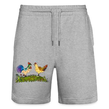Coq et poule - Short de jogging bio TRAINER Stanley/Stella unisexe - gris chiné - Devant - Nik (191cm) & Marisol (170cm)
