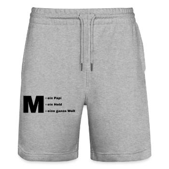 Mein Papi, mein Held, meine ganze Welt. - Stanley/Stella Unisex Bio Joggingshorts Trainer  - Grau meliert - Vorne - Nik (191cm) & Marisol (170cm)