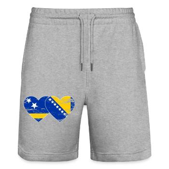 Curacao_Bosnien_Flagge_Herz_used - Stanley/Stella Trainer Unisex Organic Jogging Shorts - heather grey - Front - Nik (191cm) & Marisol (170cm)