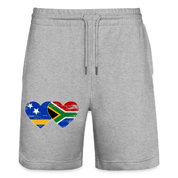 Curacao South Africa Flag Hands Heart Shape - Stanley/Stella Trainer Unisex Organic Jogging Shorts - heather grey - Front - Nik (191cm) & Marisol (170cm)