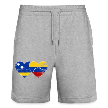 Curacao Venezuela flag heart used - Stanley/Stella Trainer Unisex Organic Jogging Shorts - heather grey - Front - Nik (191cm) & Marisol (170cm)