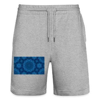 Blue Ocean Mandala Pattern – Abstract Water Kaleid - Stanley/Stella Trainer Unisex Organic Jogging Shorts - heather grey - Front - Nik (191cm) & Marisol (170cm)