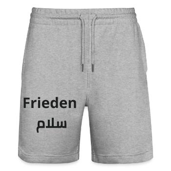 Frieden und Salam - Arabische Kalligrafie - Stanley/Stella Unisex Bio Joggingshorts Trainer  - Grau meliert - Vorne - Nik (191cm) & Marisol (170cm)