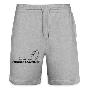 HIMMELSRAUM – Spirituelles Statement Shirt - Stanley/Stella Unisex Bio Joggingshorts Trainer  - Grau meliert - Vorne - Nik (191cm) & Marisol (170cm)