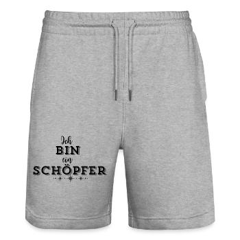 SCHÖPFERKRAFT – Deine Statement Mode - Stanley/Stella Unisex Bio Joggingshorts Trainer  - Grau meliert - Vorne - Nik (191cm) & Marisol (170cm)
