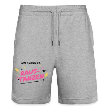 Raus Tanzen Neon Graffiti - Stanley/Stella Unisex Bio Joggingshorts Trainer  - Grau meliert - Vorne - Nik (191cm) & Marisol (170cm)