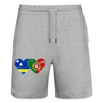 Curaçao_Portugal_Flagge_Herz_used - Stanley/Stella Trainer Unisex Organic Jogging Shorts - heather grey - Front - Nik (191cm) & Marisol (170cm)