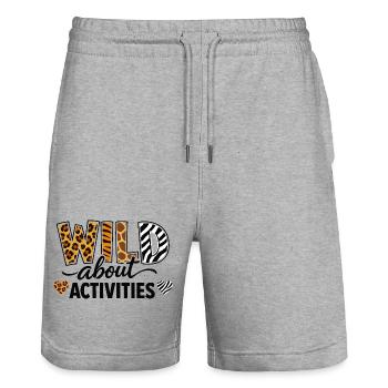 Wild About Activities Safari Animal Print Design - Stanley/Stella Trainer Unisex Organic Jogging Shorts - heather grey - Front - Nik (191cm) & Marisol (170cm)