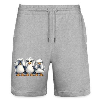 Three seagulls see nothing hear nothing say nothing - Stanley/Stella Trainer Unisex Organic Jogging Shorts - heather grey - Front - Nik (191cm) & Marisol (170cm)