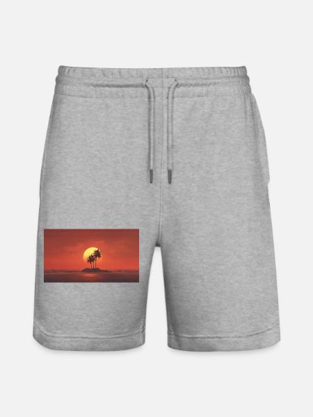 Sunset Palm Island - Stanley/Stella Trainer Unisex Organic Jogging Shorts - heather grey