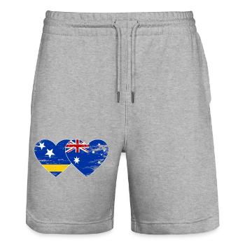 Curacao_Australien_Flagge_Herz_used - Stanley/Stella Unisex Bio Joggingshorts Trainer  - Grau meliert - Vorne - Nik (191cm) & Marisol (170cm)
