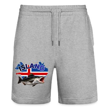 Pêche au charbon en Islande - Pêche à la canne - Short de jogging bio TRAINER Stanley/Stella unisexe - gris chiné - Devant - Nik (191cm) & Marisol (170cm)
