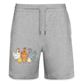 Crazy Chicken Family - Stanley/Stella Trainer Unisex Organic Jogging Shorts - heather grey - Front - Nik (191cm) & Marisol (170cm)