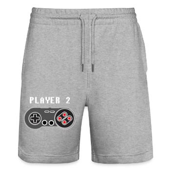 Player 2 Pixel Controller-Grafik - Stanley/Stella Unisex Bio Joggingshorts Trainer  - Grau meliert - Vorne - Nik (191cm) & Marisol (170cm)