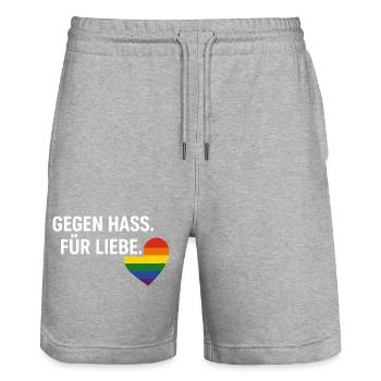 Pride Geschenk Gegen Hass Für Liebe Fans - Stanley/Stella Unisex Bio Joggingshorts Trainer  - Grau meliert - Vorne - Nik (191cm) & Marisol (170cm)