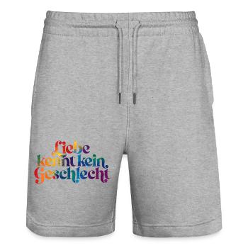 Buntes LGBT Motiv Liebe kennt kein Geschlecht - Stanley/Stella Unisex Bio Joggingshorts Trainer  - Grau meliert - Vorne - Nik (191cm) & Marisol (170cm)
