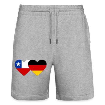 Cœur du drapeau Chili-Allemagne - Short de jogging bio TRAINER Stanley/Stella unisexe - gris chiné - Devant - Nik (191cm) & Marisol (170cm)