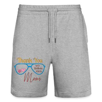 Danke Mama  - Stanley/Stella Unisex Bio Joggingshorts Trainer  - Grau meliert - Vorne - Nik (191cm) & Marisol (170cm)
