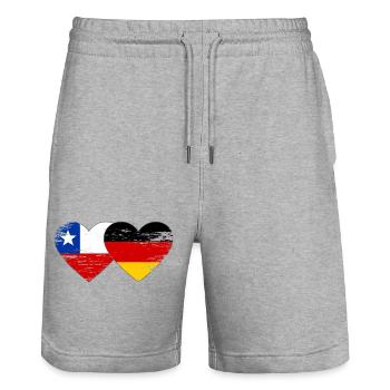 Chile Germany Flag Heart - Stanley/Stella Trainer Unisex Organic Jogging Shorts - heather grey - Front - Nik (191cm) & Marisol (170cm)