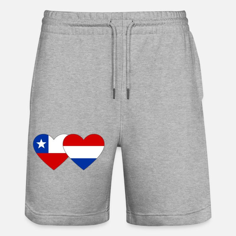 Chile_Holland_Flagge_Herz - Stanley/Stella Unisex Bio Joggingshorts Trainer - Grau meliert