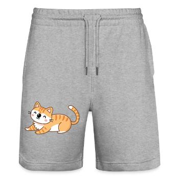 Orange kitten in relaxed pose - Stanley/Stella Trainer Unisex Organic Jogging Shorts - heather grey - Front - Nik (191cm) & Marisol (170cm)