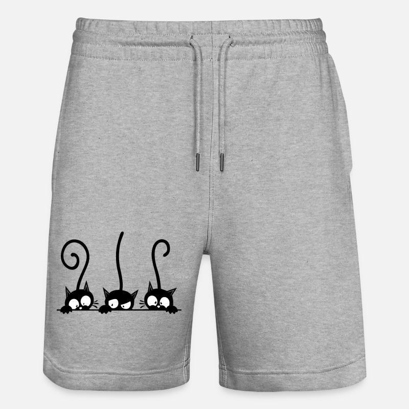 Three curious black cats - Stanley/Stella Trainer Unisex Organic Jogging Shorts - heather grey