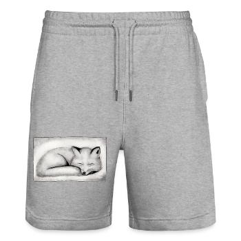 Sleeping Fox - Hand Carved Printable - Stanley/Stella Trainer Unisex Organic Jogging Shorts - heather grey - Front - Nik (191cm) & Marisol (170cm)