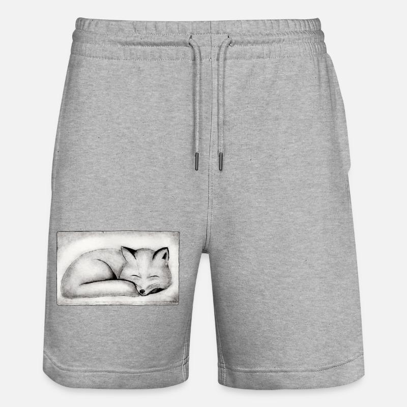Schlafender Fuchs - handgeschnitzte Druckvorlage - Stanley/Stella Unisex Bio Joggingshorts Trainer  - Grau meliert